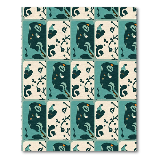 Teal And Cream Abstract Botanical Rug
