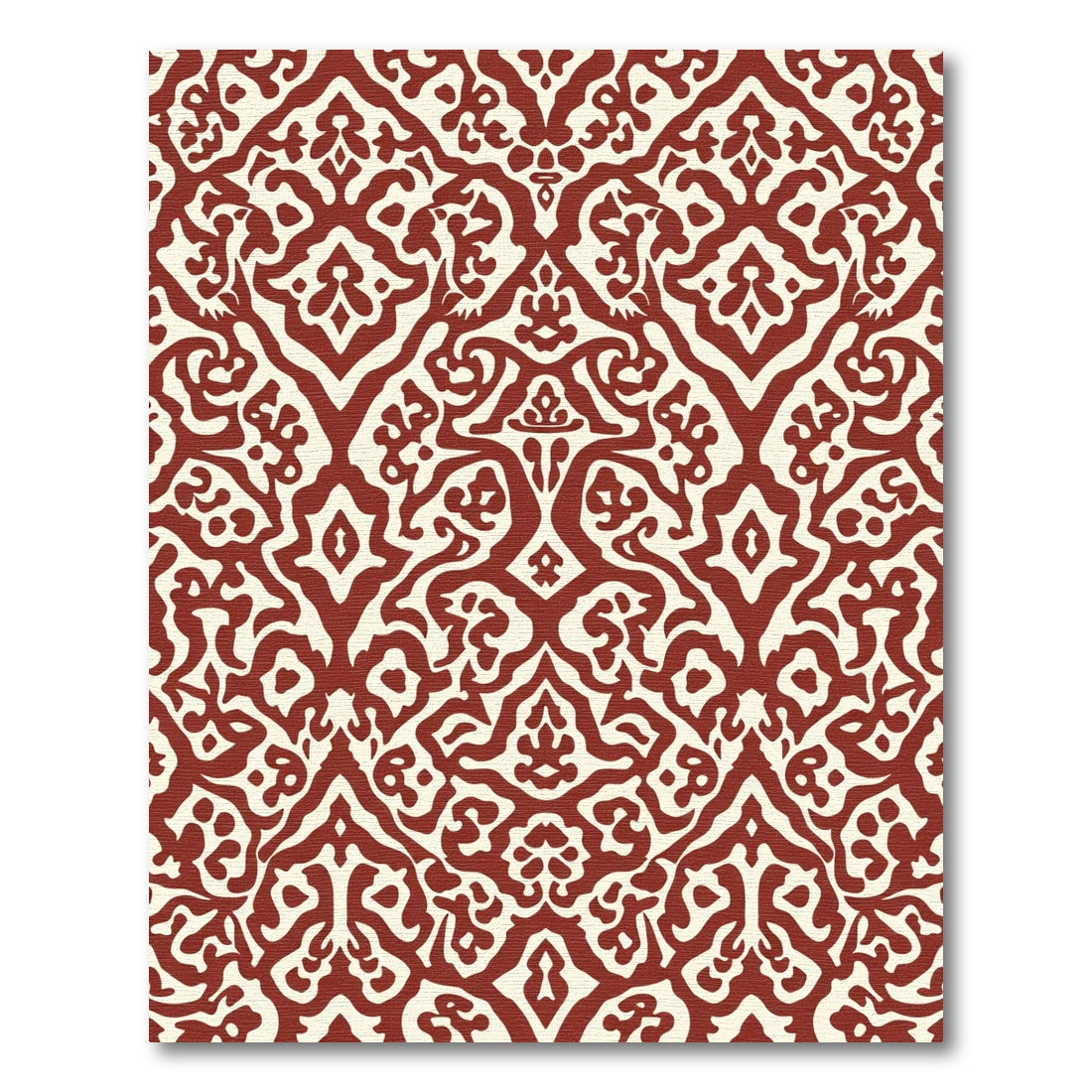 Crimson Cream Traditional Scrolling Damask Rug