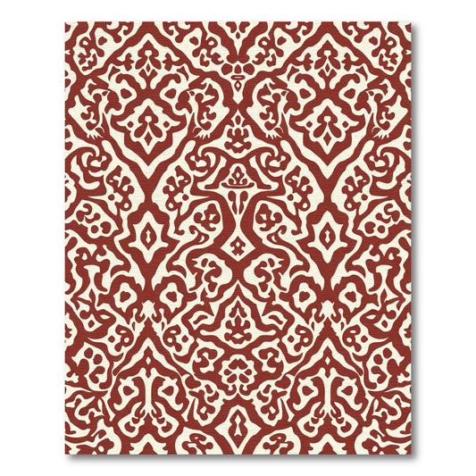 Crimson Cream Traditional Scrolling Damask Rug