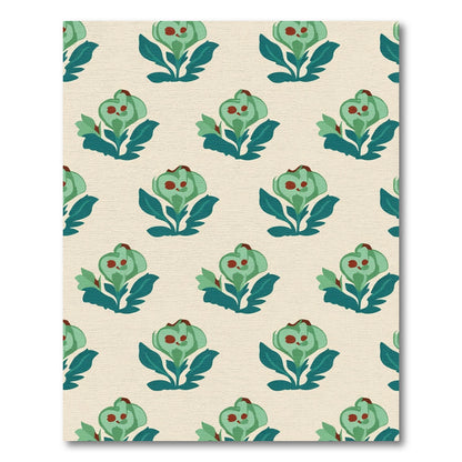Teal Floral Bud Cream Repeat Rug