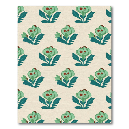 Teal Floral Bud Cream Repeat Rug