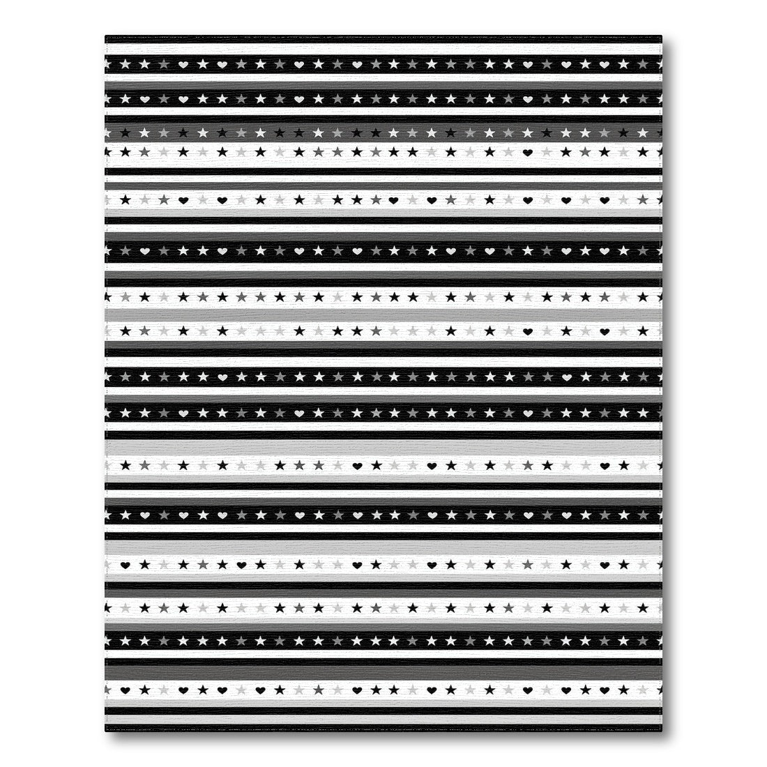 Black White Striped Stars and Hearts Area Rug