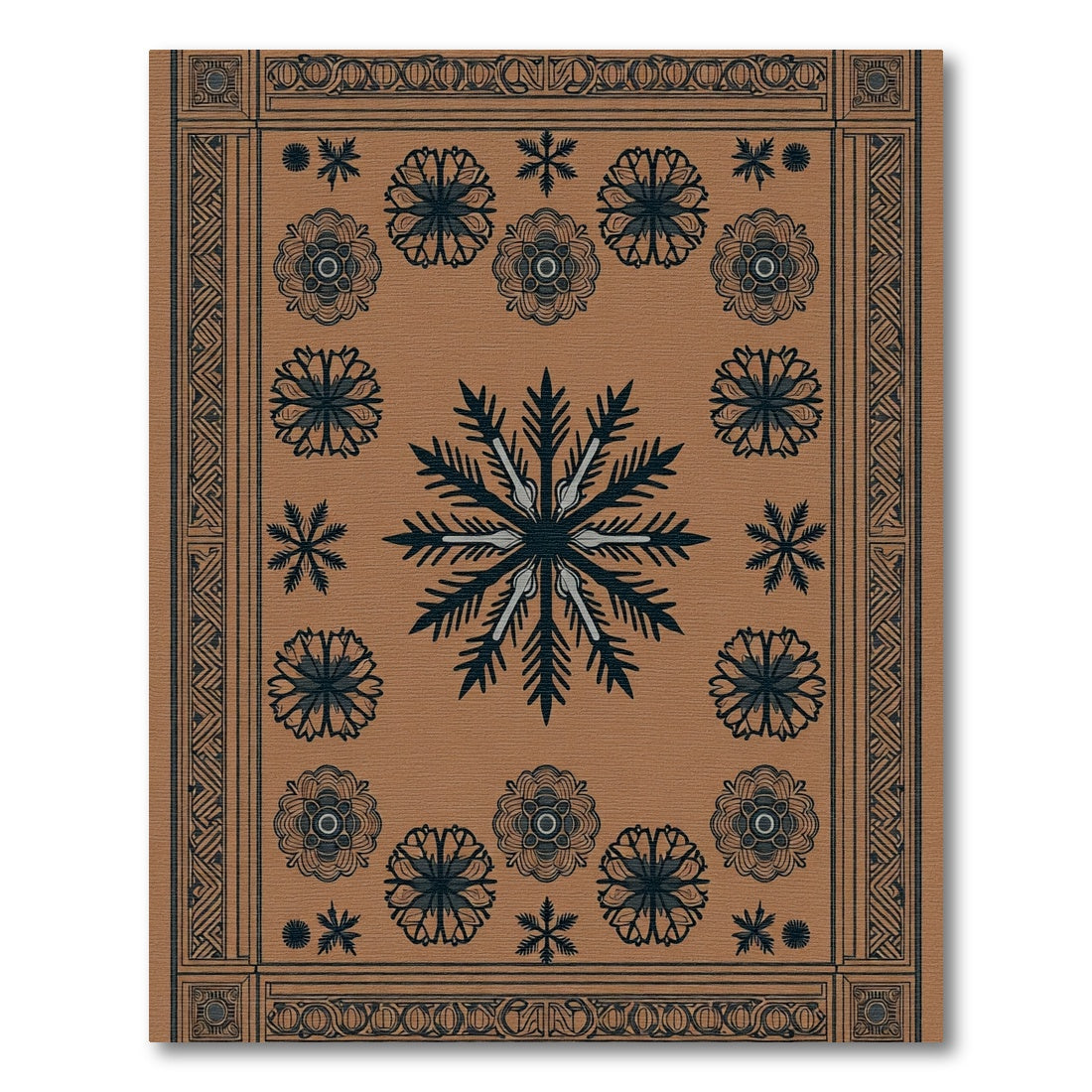 Rustic Floral Snowflake Medallion Rug