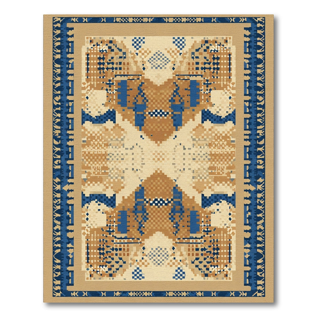 Geometric Tan Blue Abstract Garden Rug