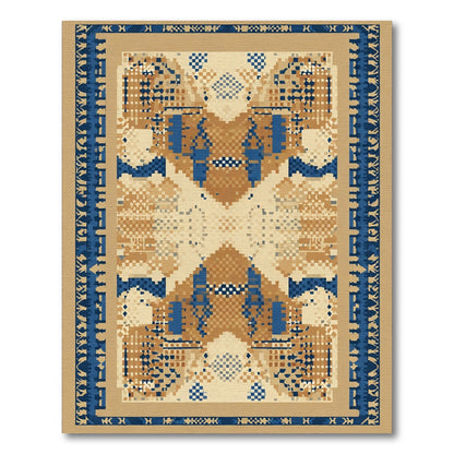 Geometric Tan Blue Abstract Garden Rug