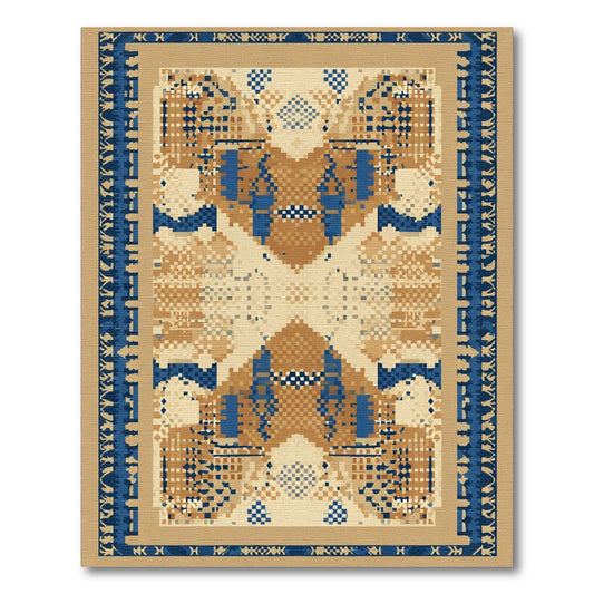 Geometric Tan Blue Abstract Garden Rug