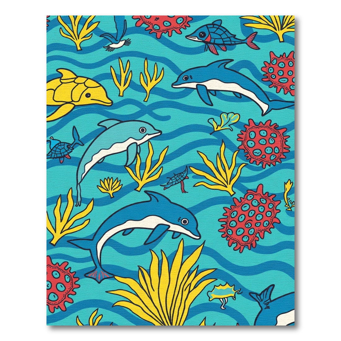 Whimsical Blue Dolphin Coral Sea Life Rug