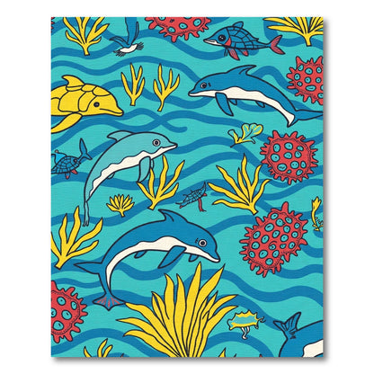 Whimsical Blue Dolphin Coral Sea Life Rug