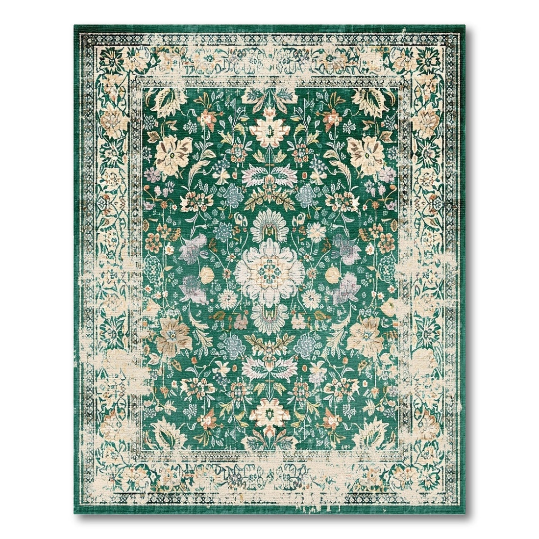 Green Floral Vintage Area Rug