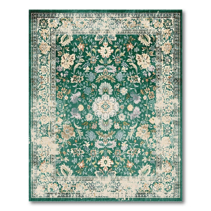 Green Floral Vintage Area Rug
