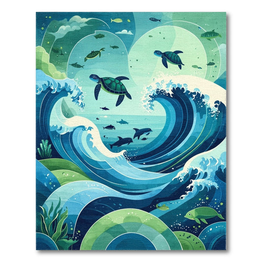 Ocean Waves Sea Turtle Dolphin Area Rug