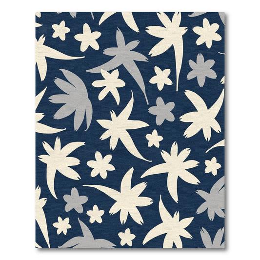 Navy Cream Starburst Floral Arrangement Rug