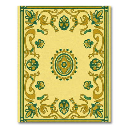 Yellow Green Floral Crested Border Rug