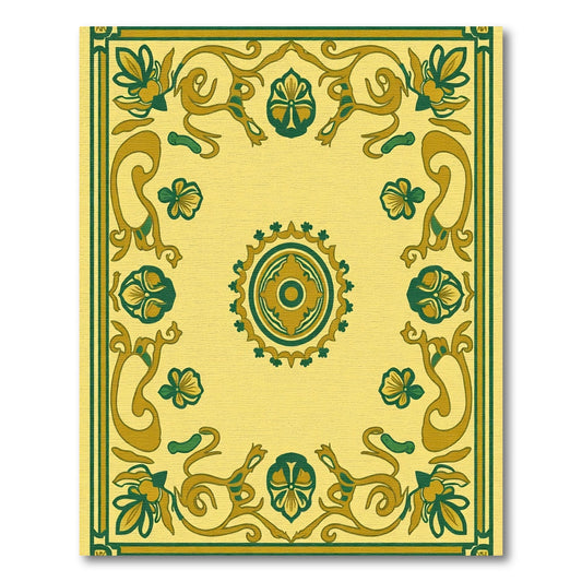 Yellow Green Floral Crested Border Rug