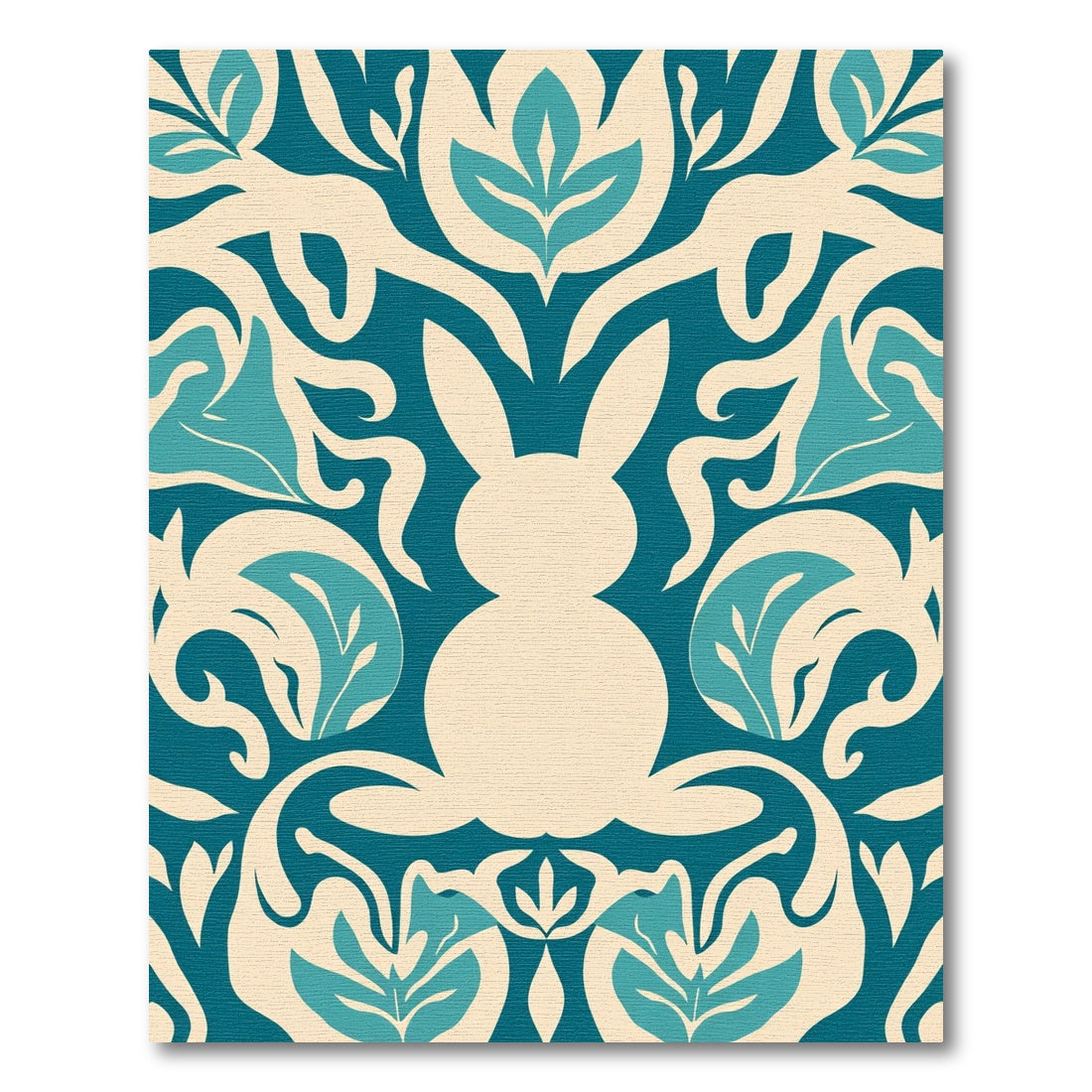 Cream Teal Hare Floral Composition Rug