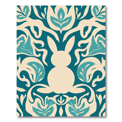 Cream Teal Hare Floral Composition Rug