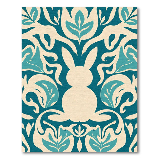 Cream Teal Hare Floral Composition Rug