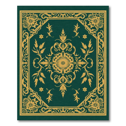 Gold Floral Medallion Green Ornate Rug