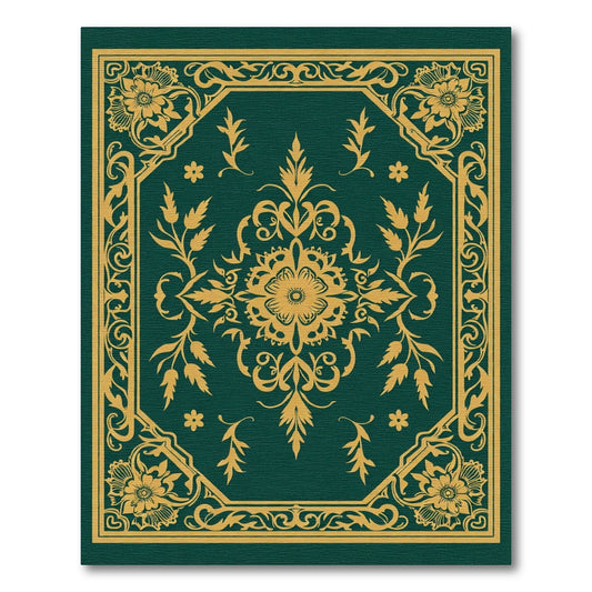 Gold Floral Medallion Green Ornate Rug