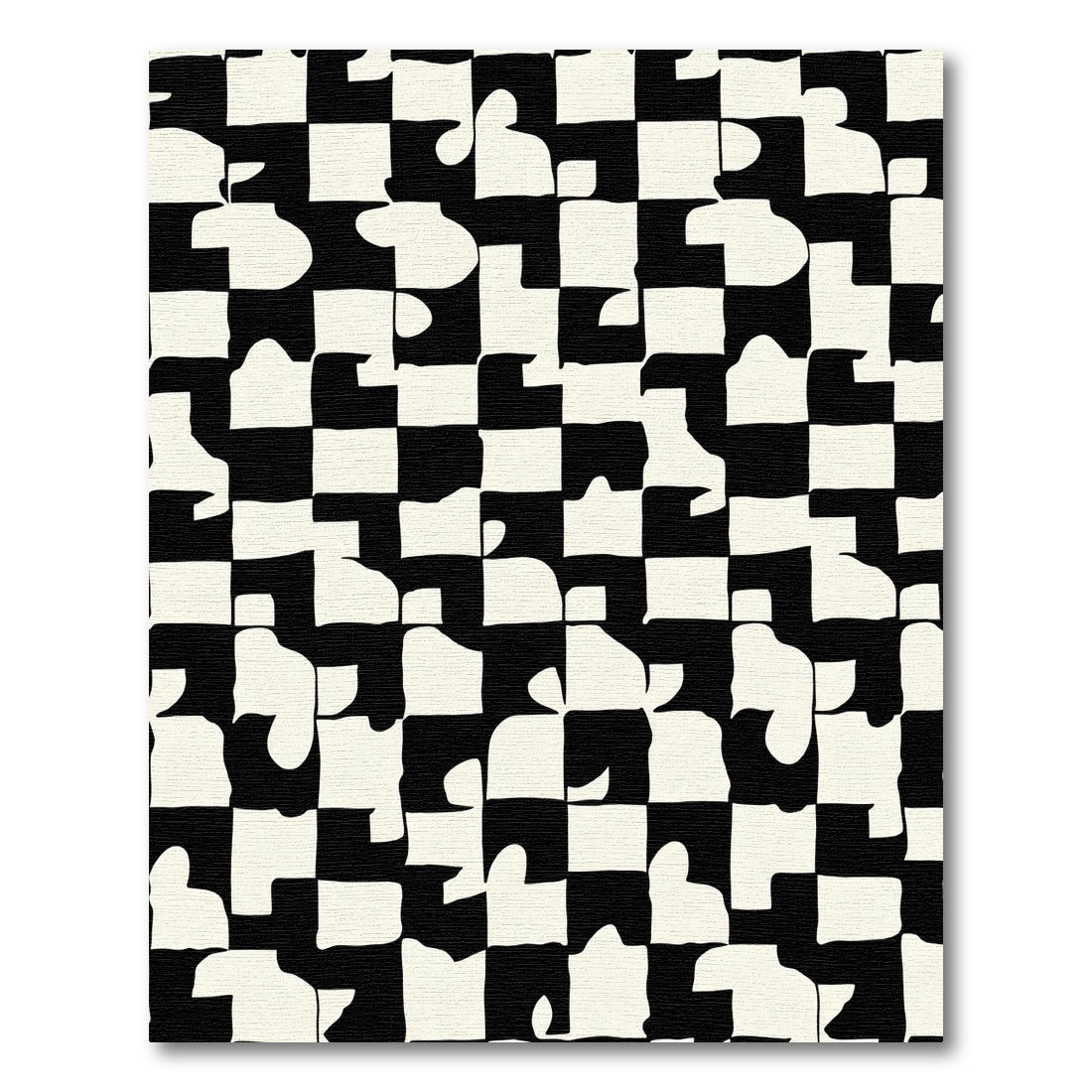 Abstract Black Cream Jigsaw Grid Rug