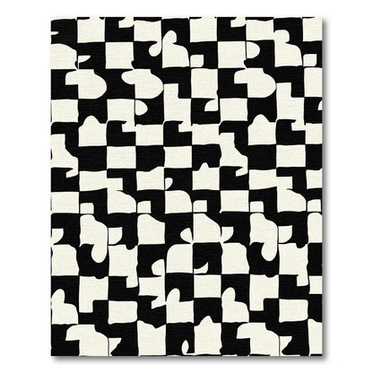Abstract Black Cream Jigsaw Grid Rug