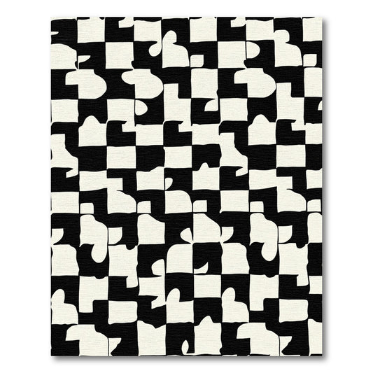 Abstract Black Cream Jigsaw Grid Rug