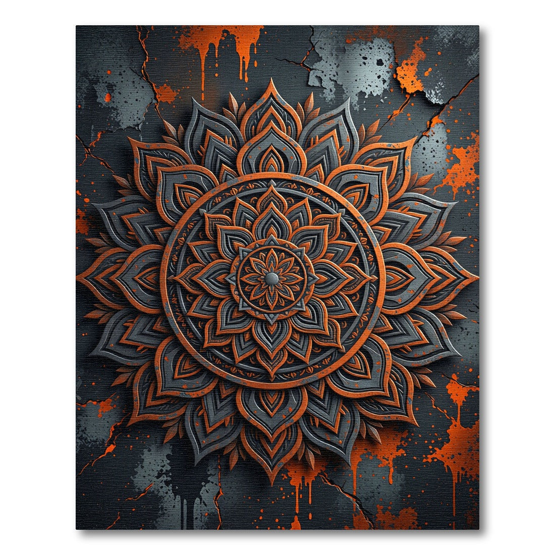 Rustic Orange Gray Mandala Rug