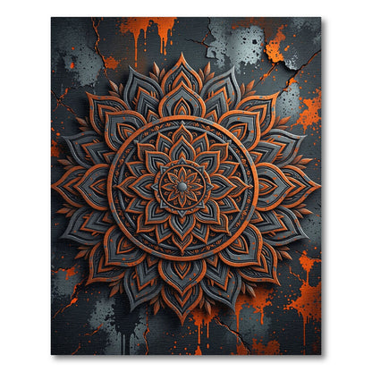 Rustic Orange Gray Mandala Rug