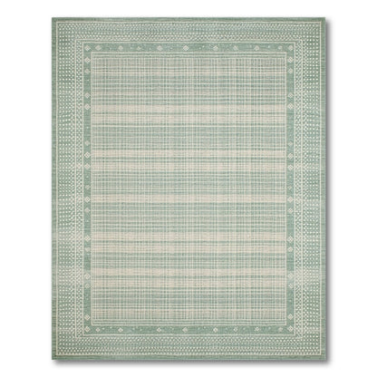 Blue and Teal Geometric Grid Area Rug