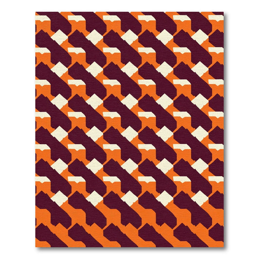 Retro Orange Geometric Inlay Rug