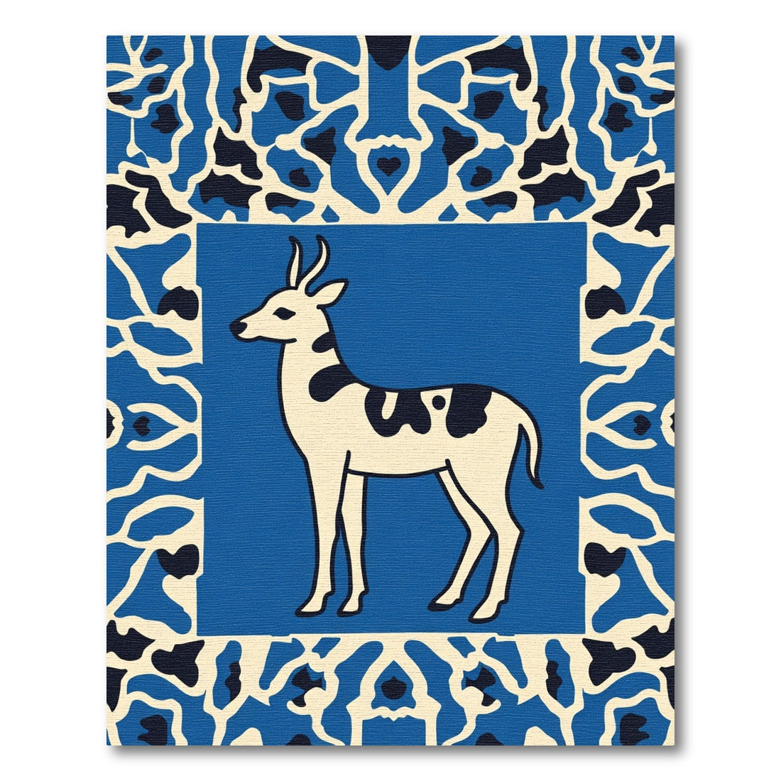Blue Deer Animal Bordered Rug