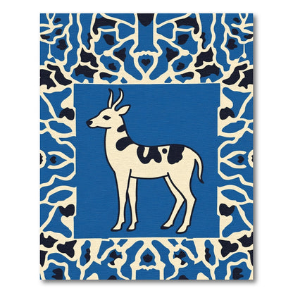 Blue Deer Animal Bordered Rug