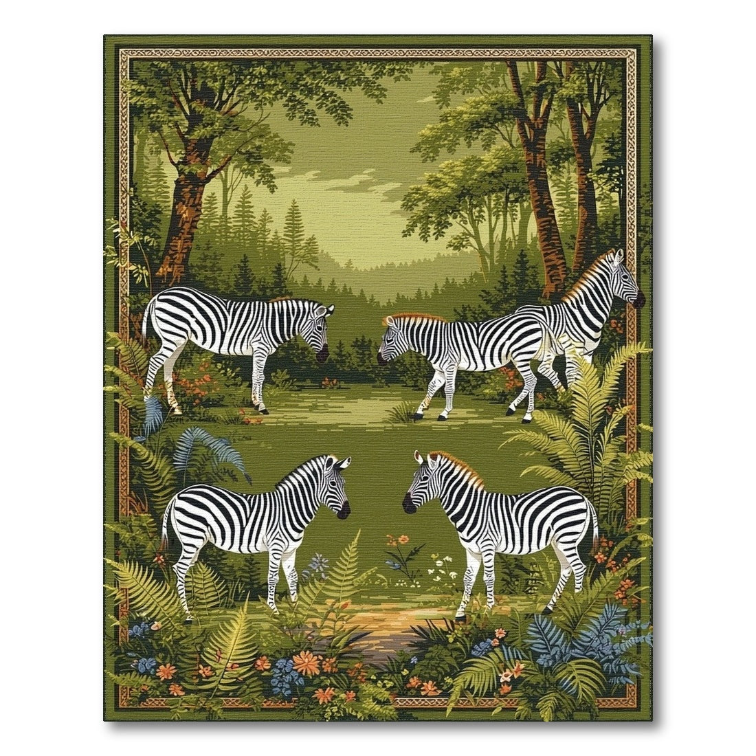 Green Zebra Forest Area Rug