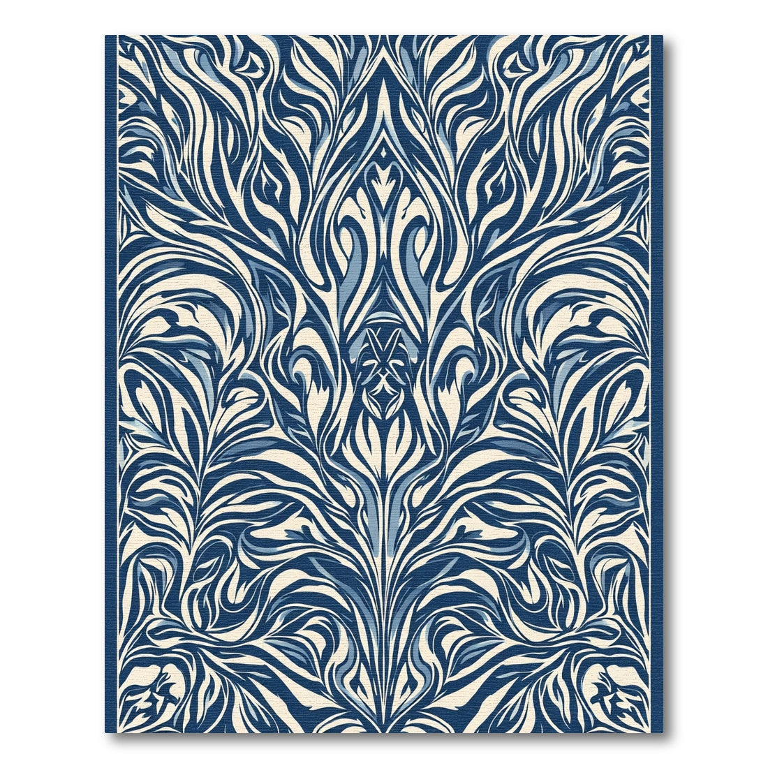 Elegant Blue Cream Swirling Floral Rug