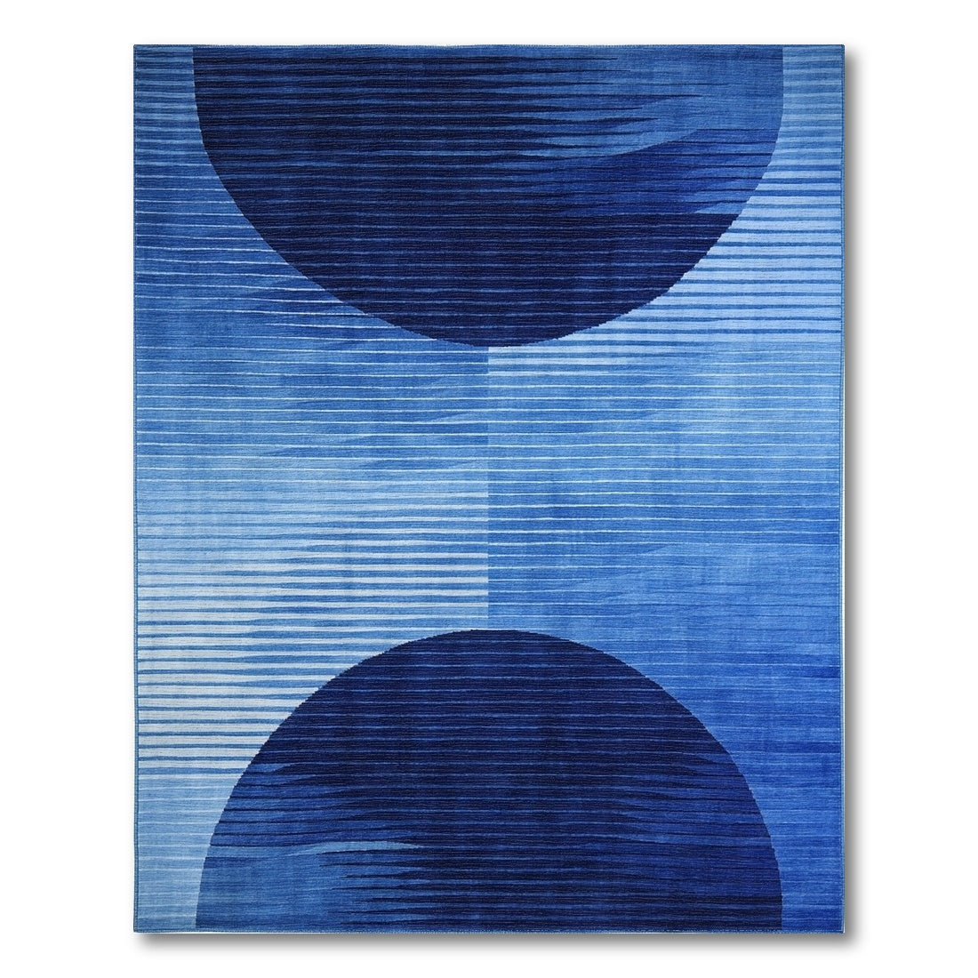 Navy Dual Striped Semicircles Rug