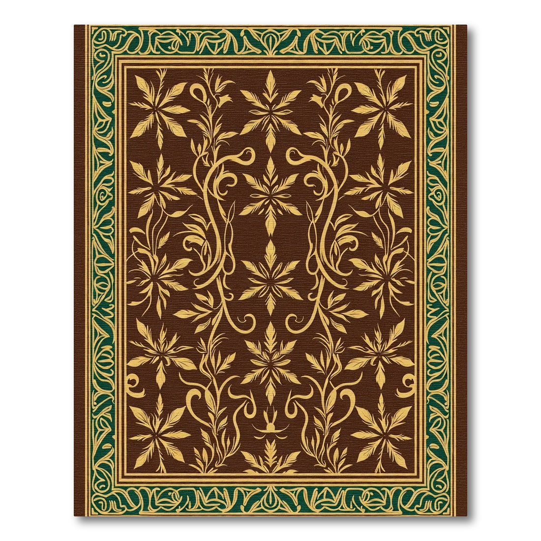 Brown Gold Symmetrical Botanical Border Rug