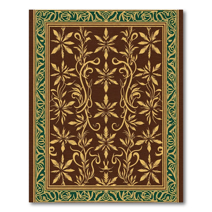 Brown Gold Symmetrical Botanical Border Rug