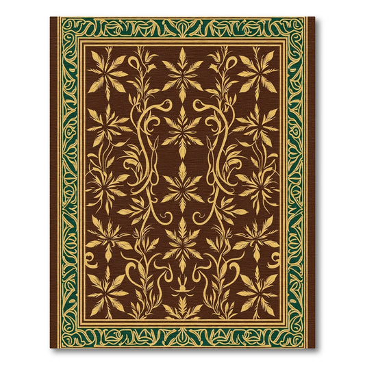 Brown Gold Symmetrical Botanical Border Rug