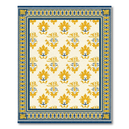Yellow Blue Floral Damask Border Rug