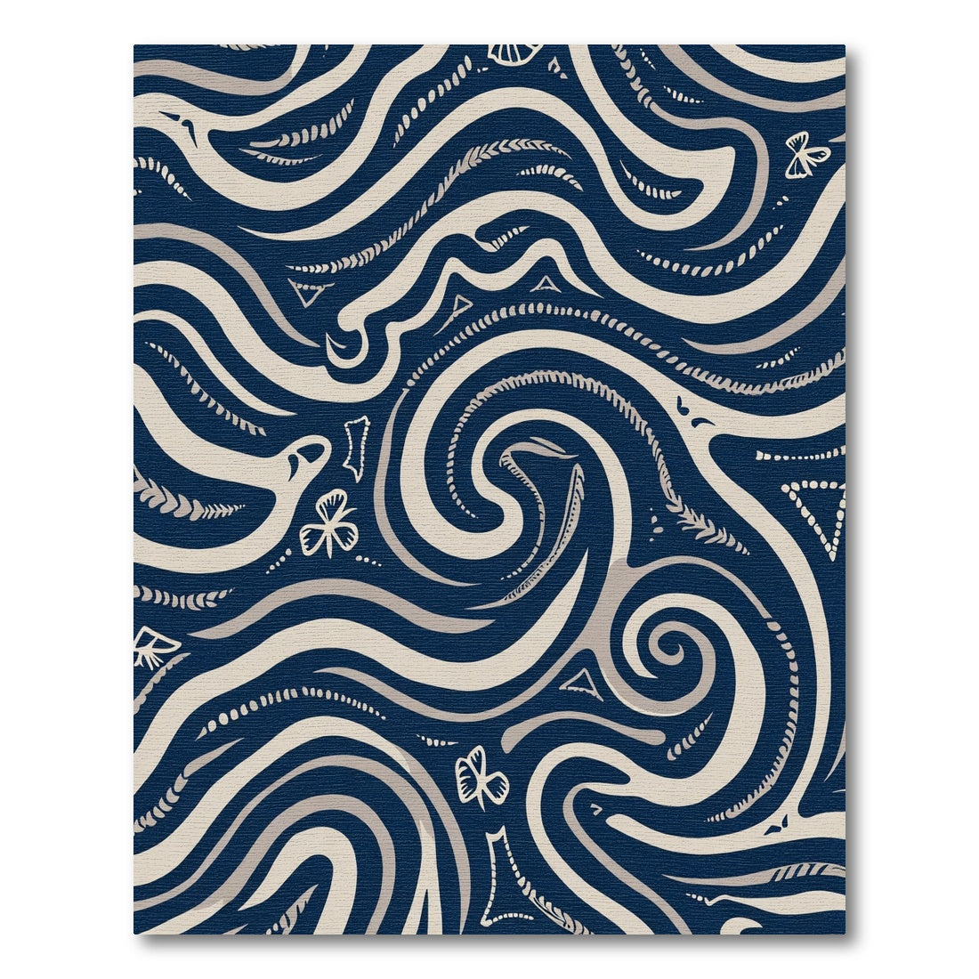 Cream Navy Swirl Tribal Abstract Rug