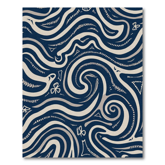 Cream Navy Swirl Tribal Abstract Rug
