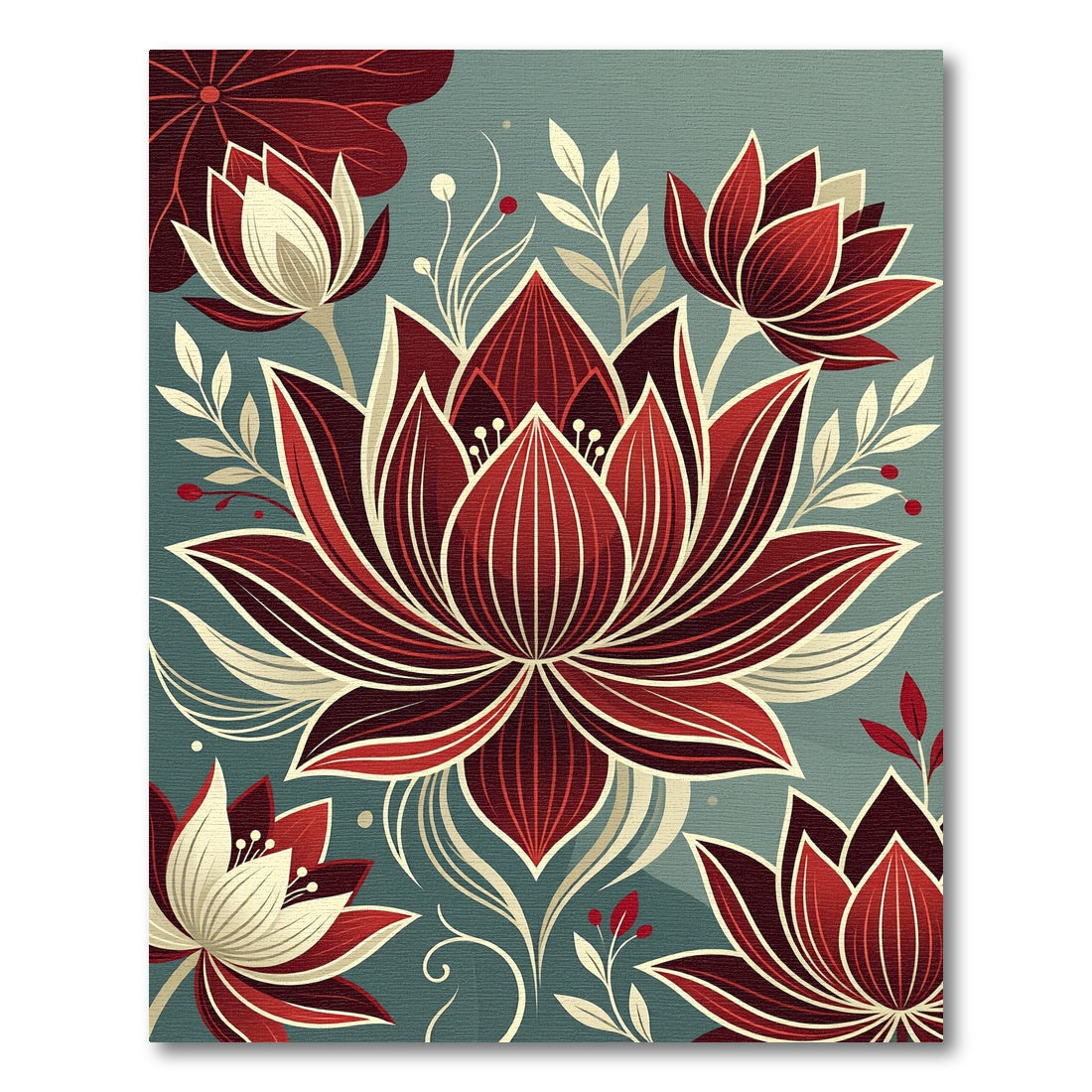 Crimson Lotus Garden Floral Rug