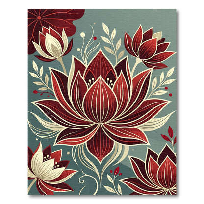 Crimson Lotus Garden Floral Rug