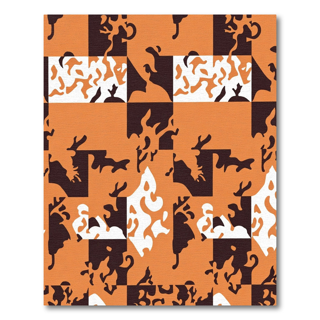 Abstract Orange Black White Camouflage Squares Rug