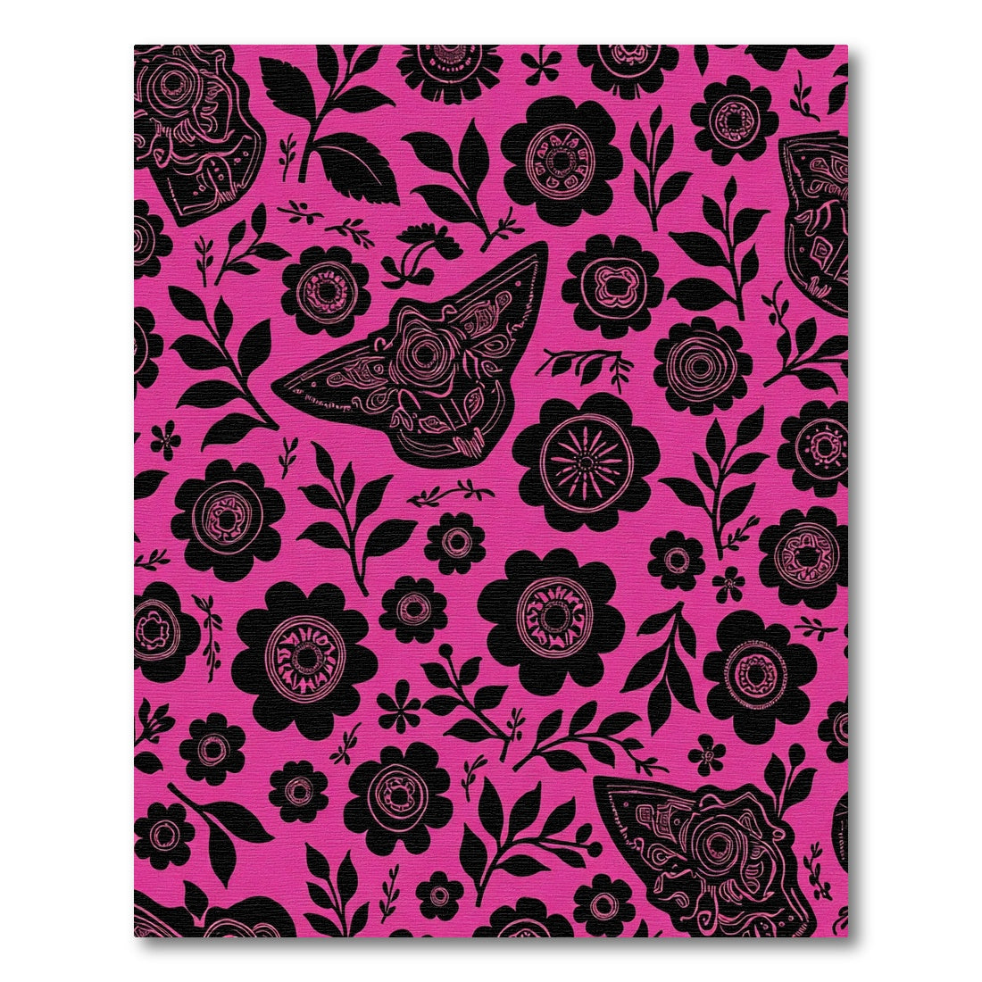Hot Pink Black Moth Floral Meadow Rug
