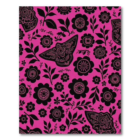 Hot Pink Black Moth Floral Meadow Rug