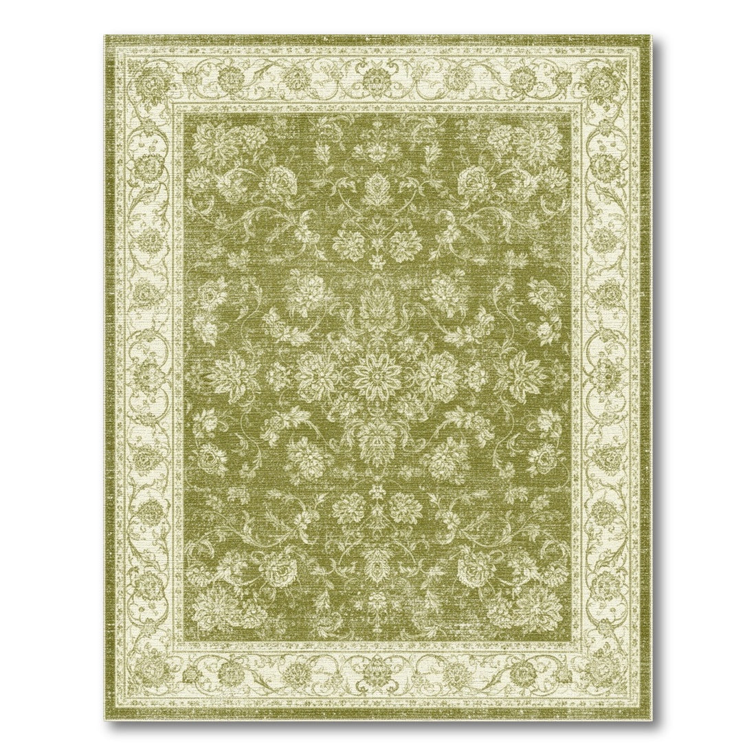 Green Floral Vintage Area Rug