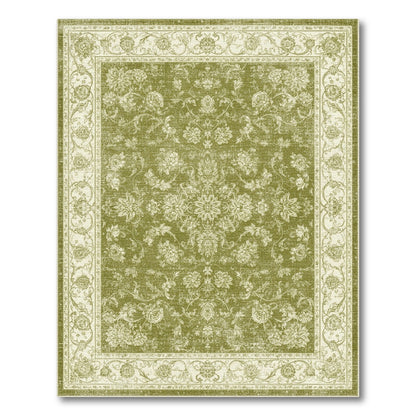 Green Floral Vintage Area Rug