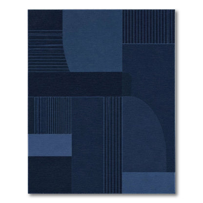 Navy Blue Geometric Block Blue and Teal Area Rug