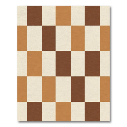 Earthy Brown Cream Checkerboard Squares Rug